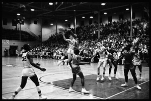 MSU basketball game in black and white
