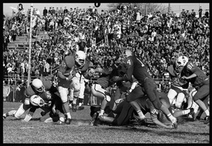 MSU football game in black and white
