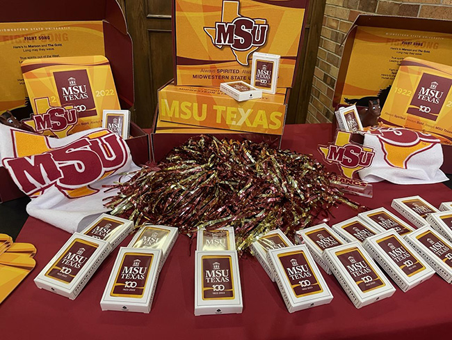 MSU Texas playing cards and spirit boxes on a table for the popup on March 21, 2023.