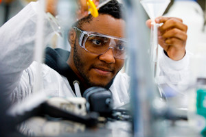 A student in a a science lab