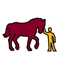 Icon of an individual reaching out to touch the nose of a horse to depict the Connections Value.