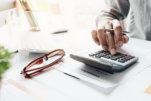 A calculator on a desk