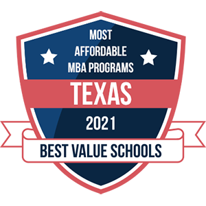 Graphic showing Dillard College has one of the most affordable MBA programs in Texas in 2021.
