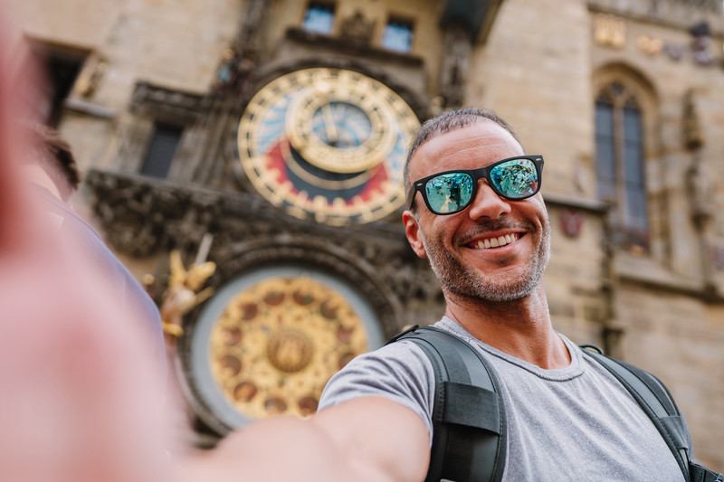 Student taking a selfie in Prague