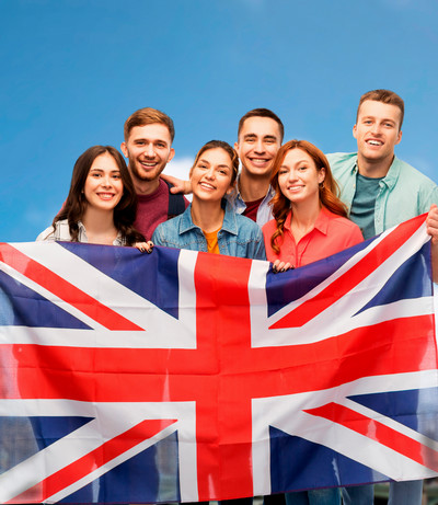 Students holding a British flag