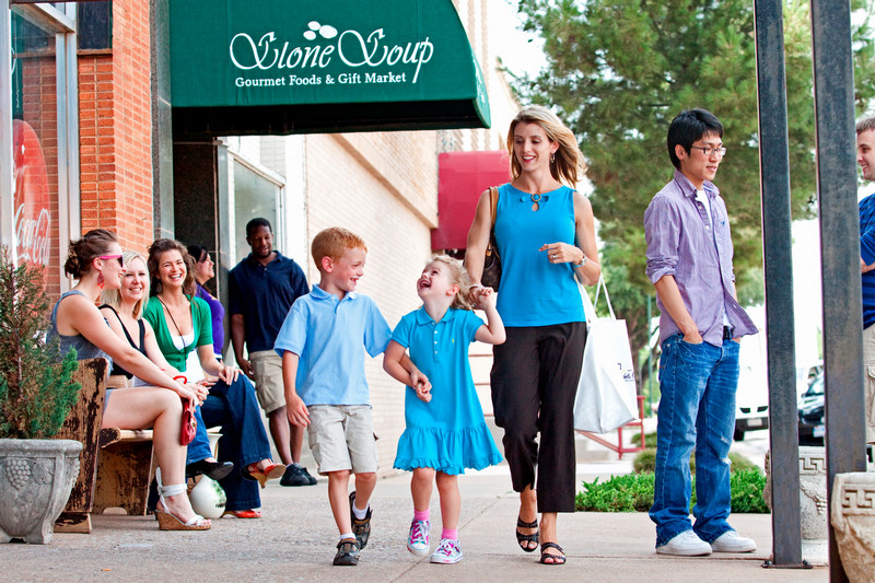 People walking downtown