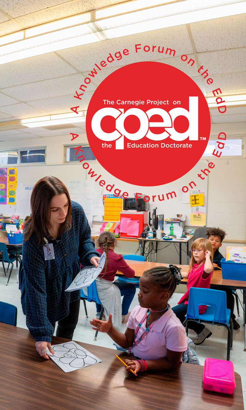 Teacher with student and CPED logo