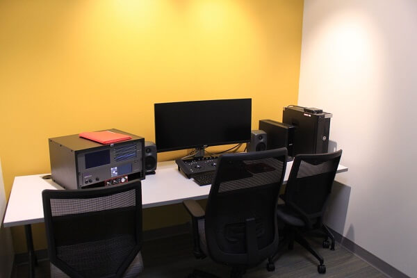 One of the edit bays, downstairs in the Mass Communication building.