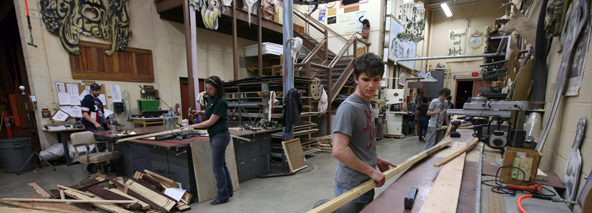 Students working in the scene shop.