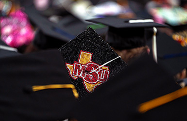 MSU Texas decorated graduation cap during the Midwestern State University commencement ceremony.