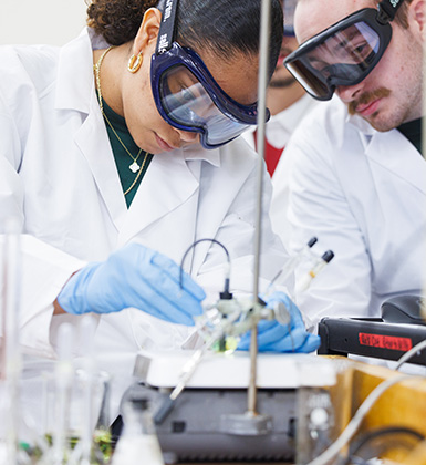 Two students work together in the lab in Bolin Science Hall.