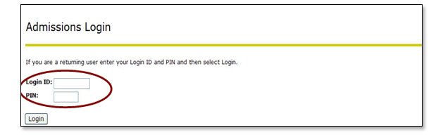 Shows login page with Login ID and Pin input boxes circled