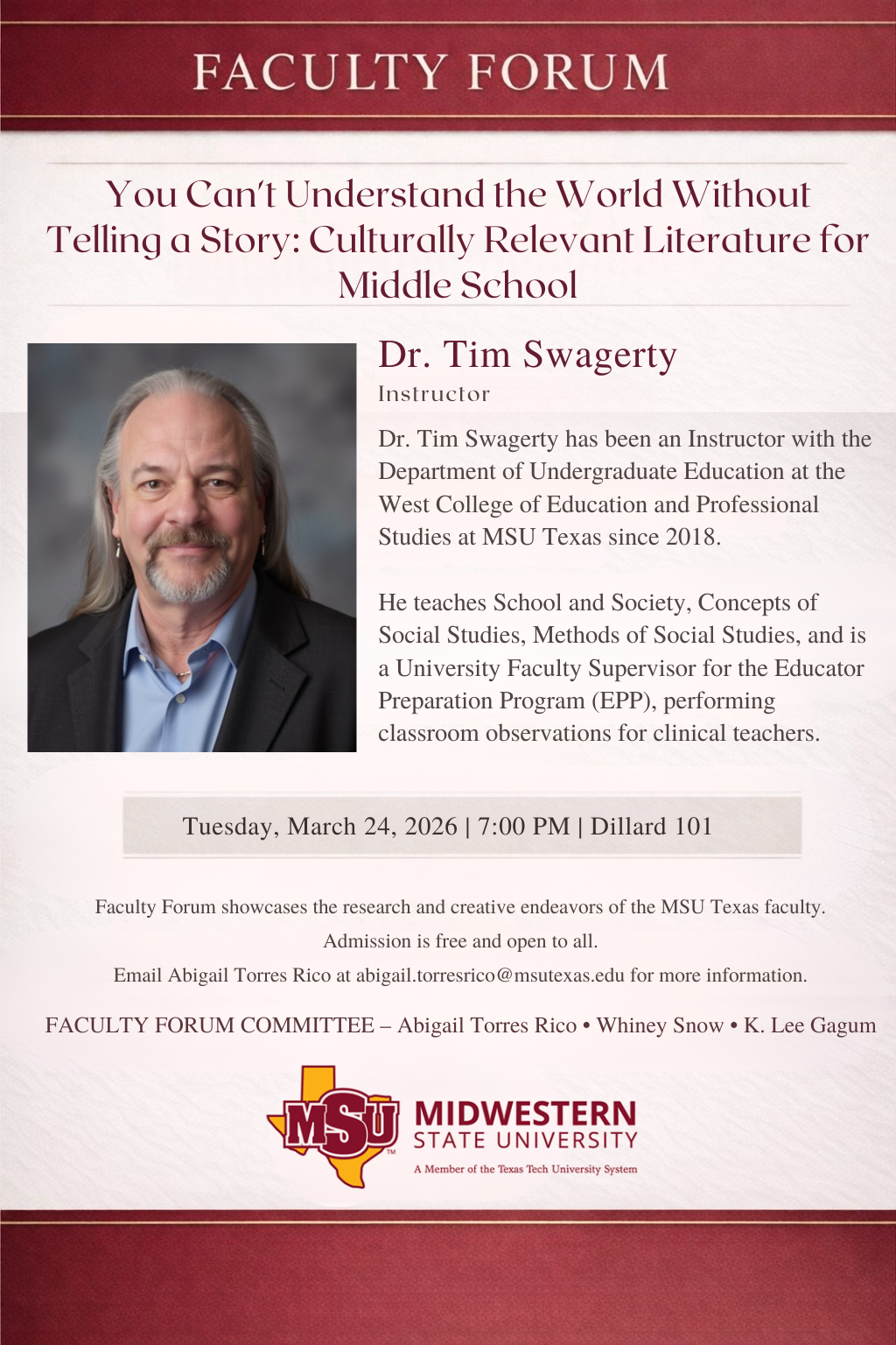 Poster for February Faculty Forum