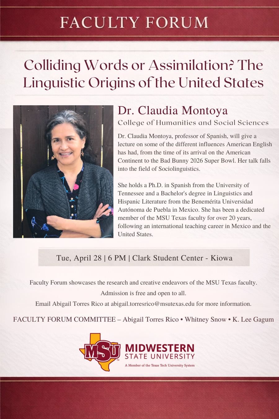 Poster for February Faculty Forum