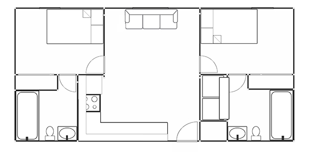 Sunwatcher Village 2 bedroom/ 2 bathroom blueprint layout.