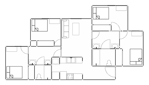 Sunwatcher Village 4 bedroom/2 bathroom blueprint layout.