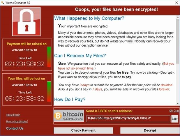 This screen tells the user that their files have been encrypted, and advises users to pay for recovery. It also shows countdown timers for payment deadlines and data deletion deadlines.