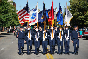 Veterans Day Parade with flags