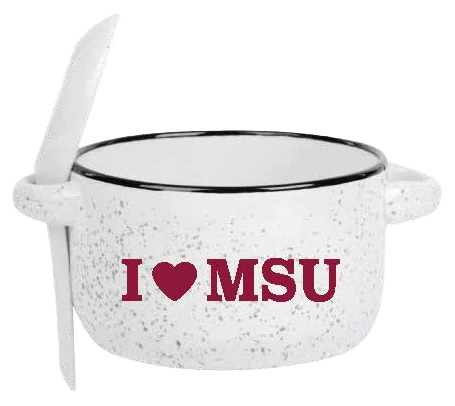 I heart MSU white soup bowl with spoon
