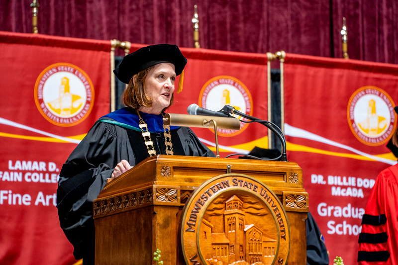 President Haynie speaking at graduation