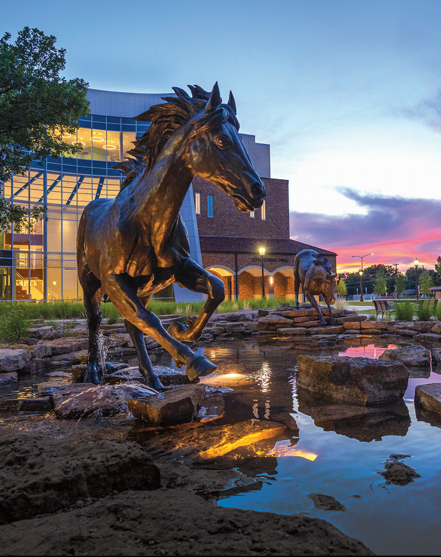 MSU horse sculpture at night