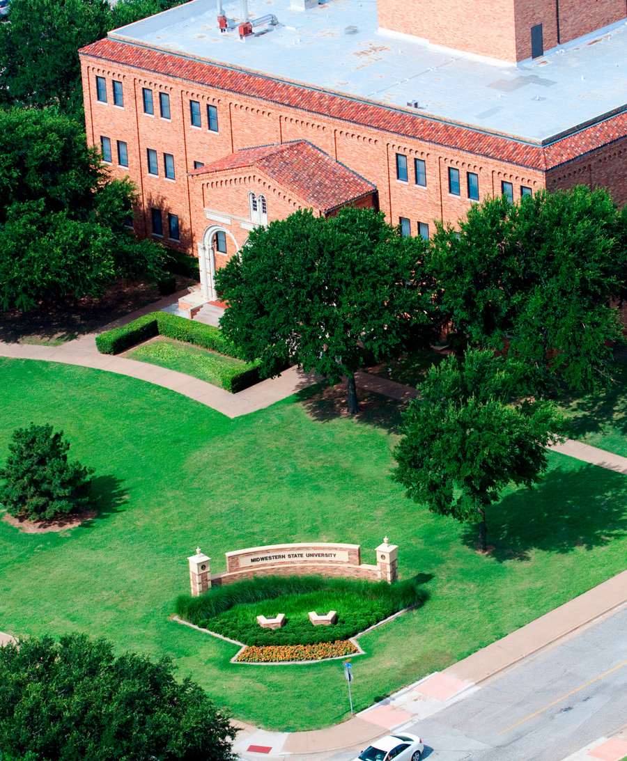 Aerial of MSU entrance