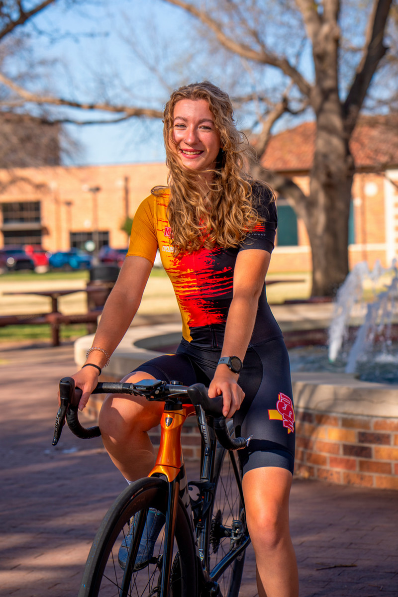 MSU female bicycler