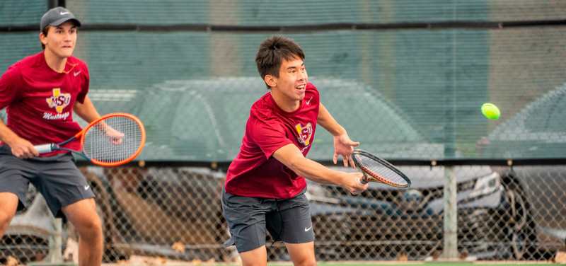 MSU tennis doubles team playing